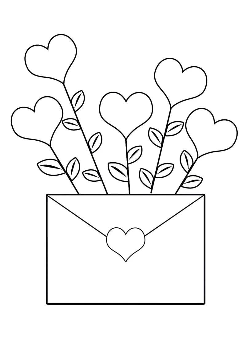 5 heart shaped flowers and envelope
