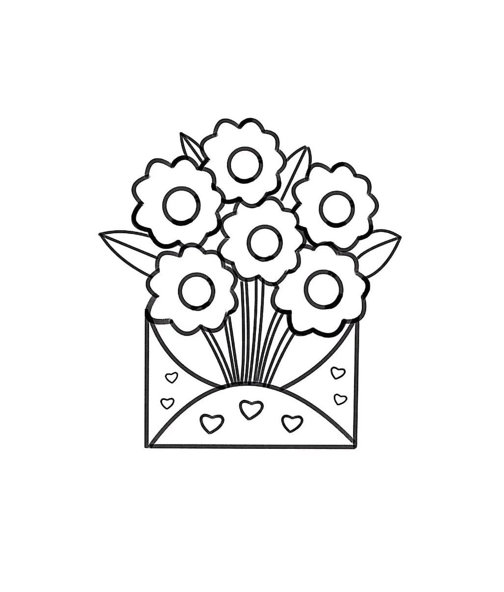 6 flowers and envelope coloring pictures