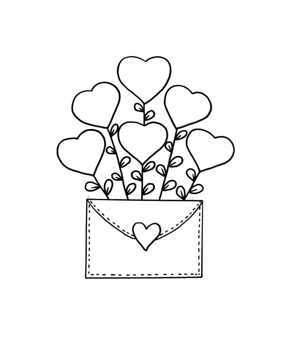 6 heart shaped flowers and envelope