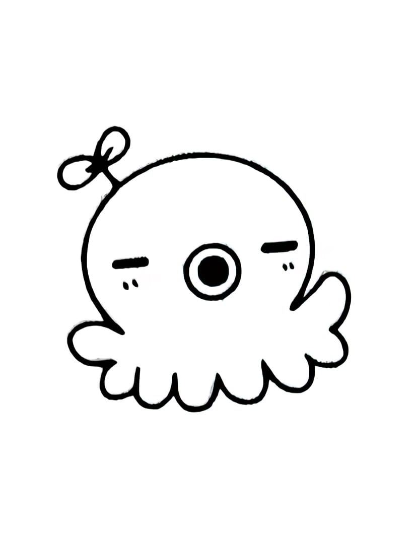 baby octopus with grass on its head coloring pictures
