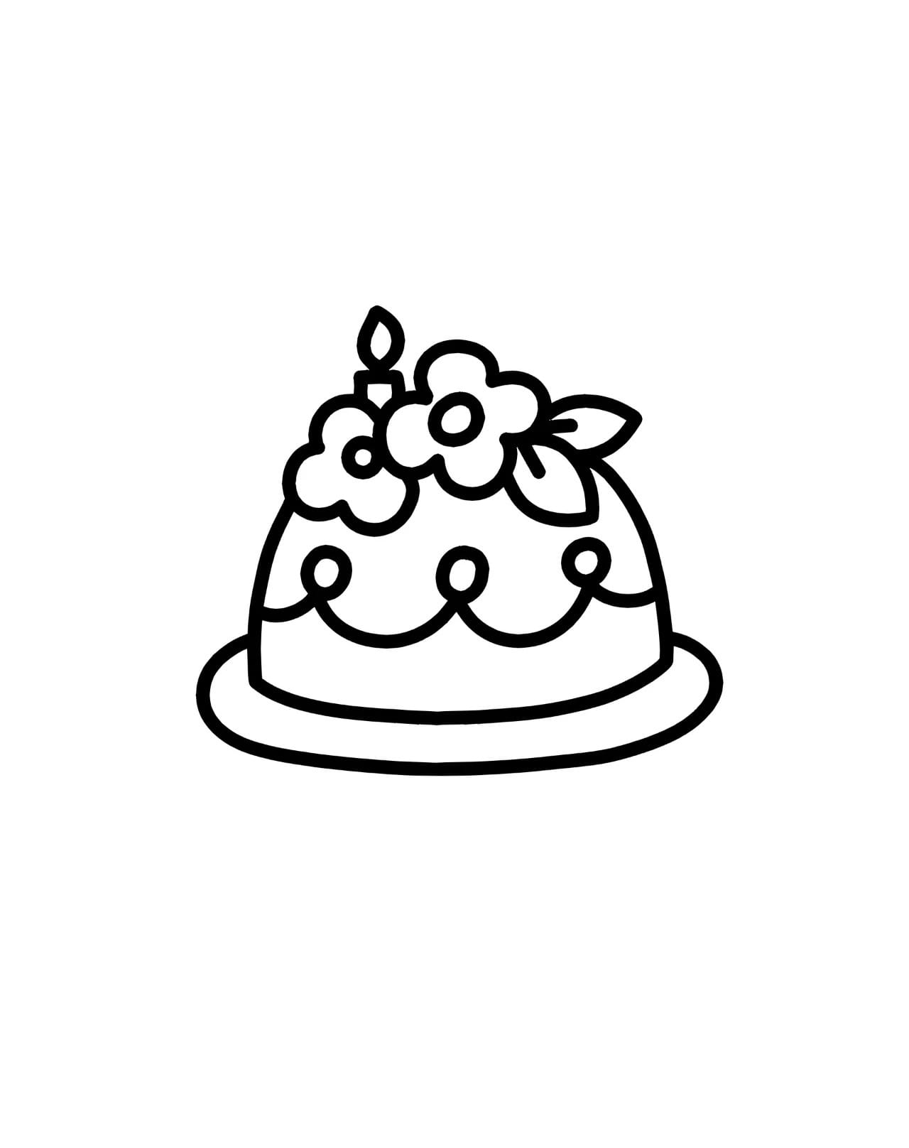 birthday cake with candles and flower decoration coloring pictures