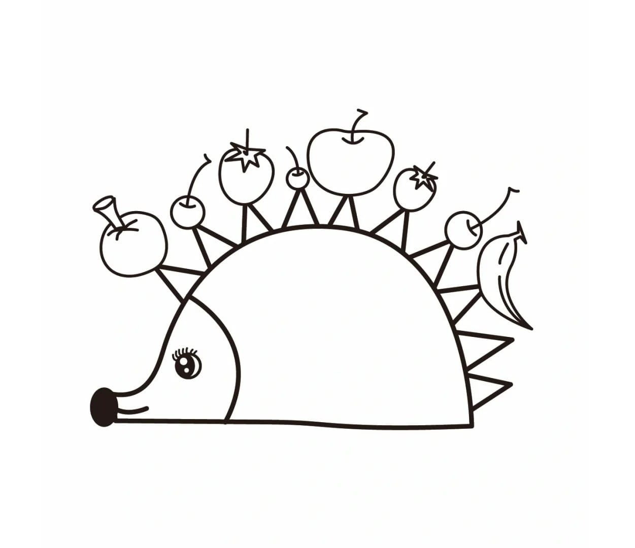 hedgehogs with fruit all over them coloring pictures