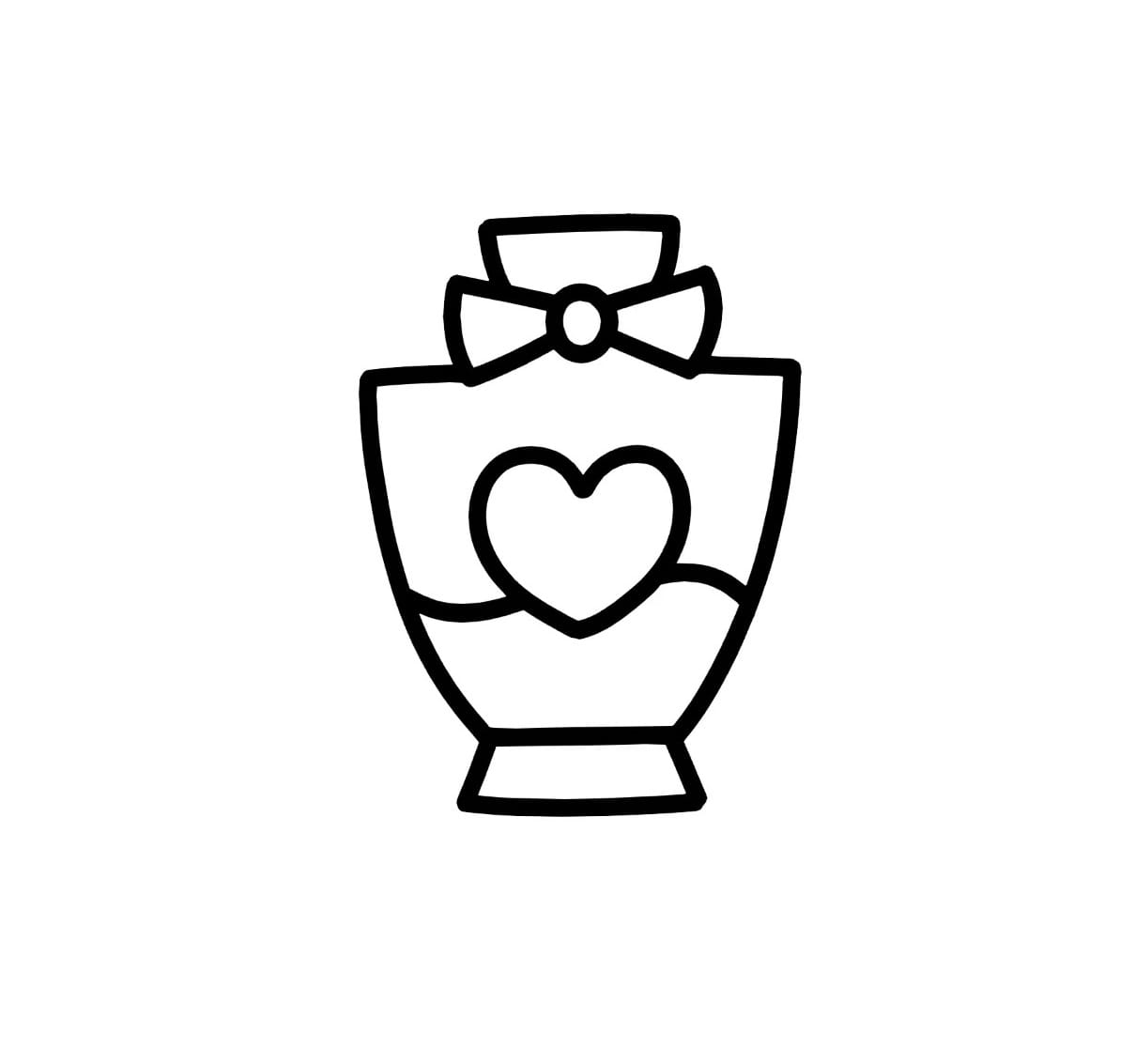 perfume bottle with bow and heart motifs