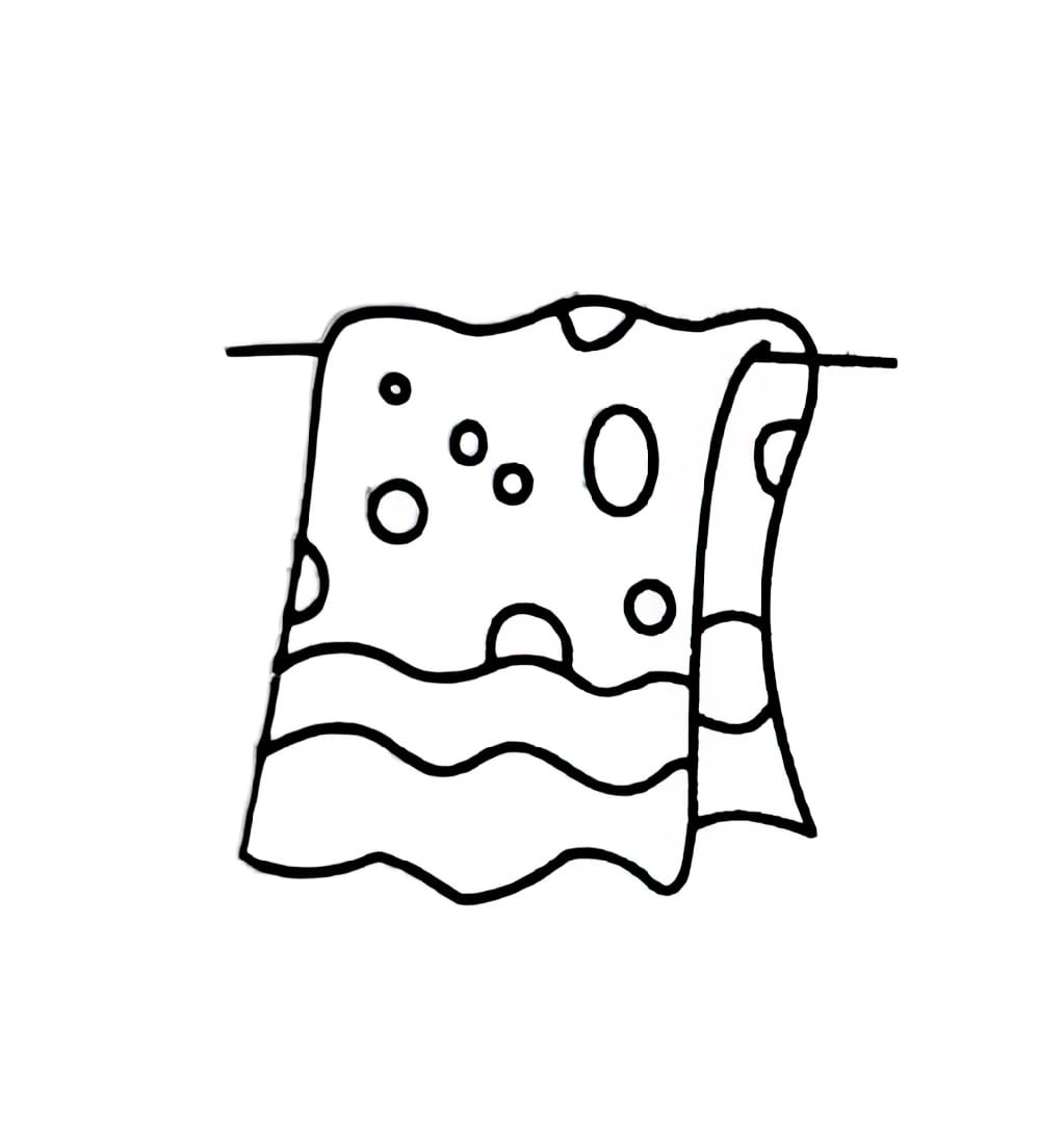 towels with round and wavy lines on the shelf